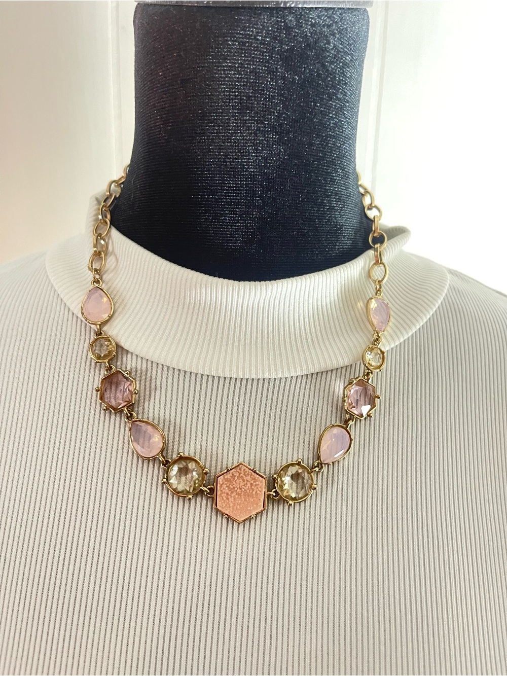 Gold-Tone Pink and Champagne Gemstone Necklace